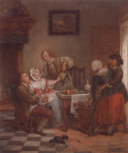 unknow artist An interior with figures drinking and eating fruit oil painting image